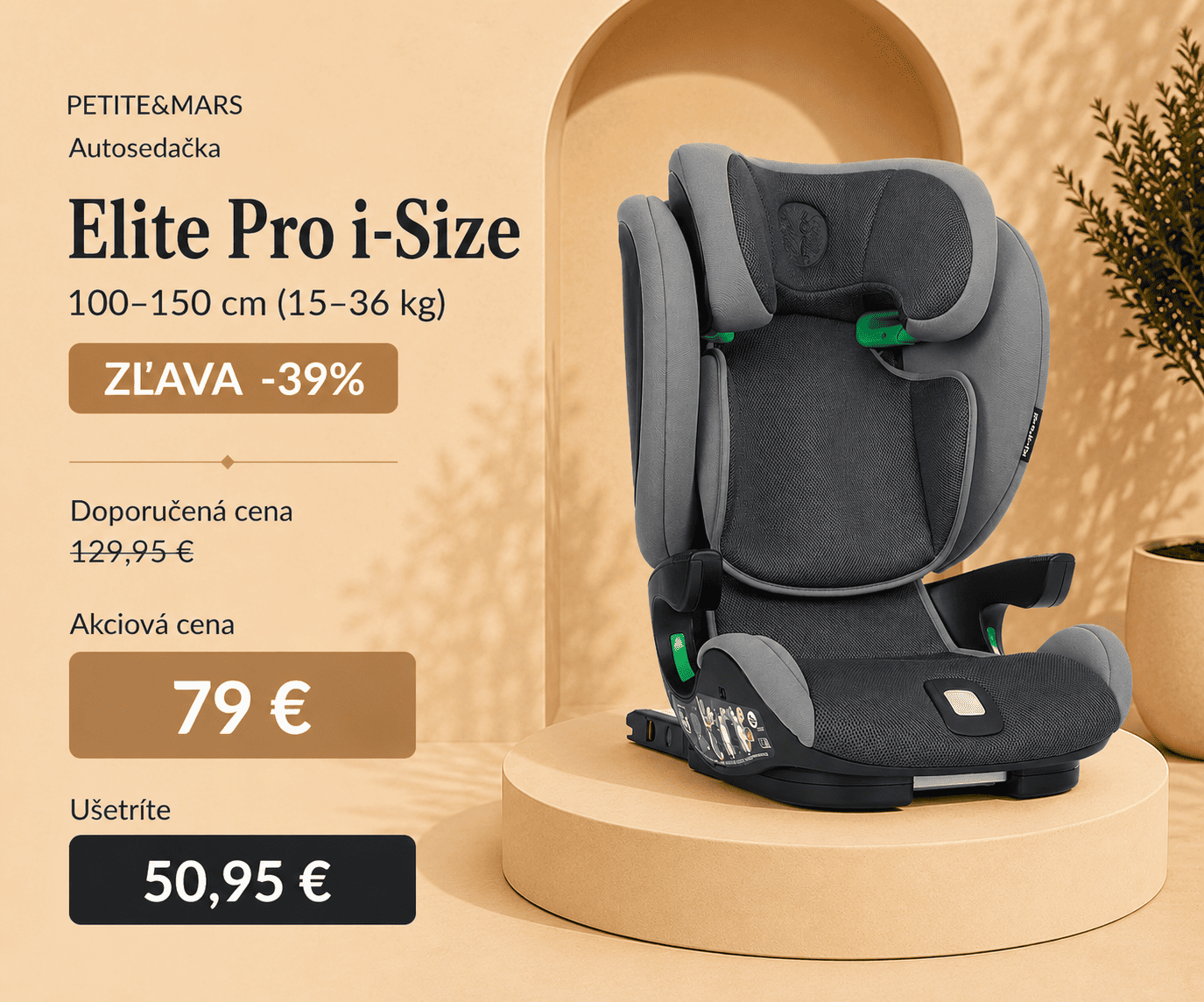 PETITE&MARS Autosedačka Elite Pro i-Size Grey Air 100-150 cm (15-36 kg)